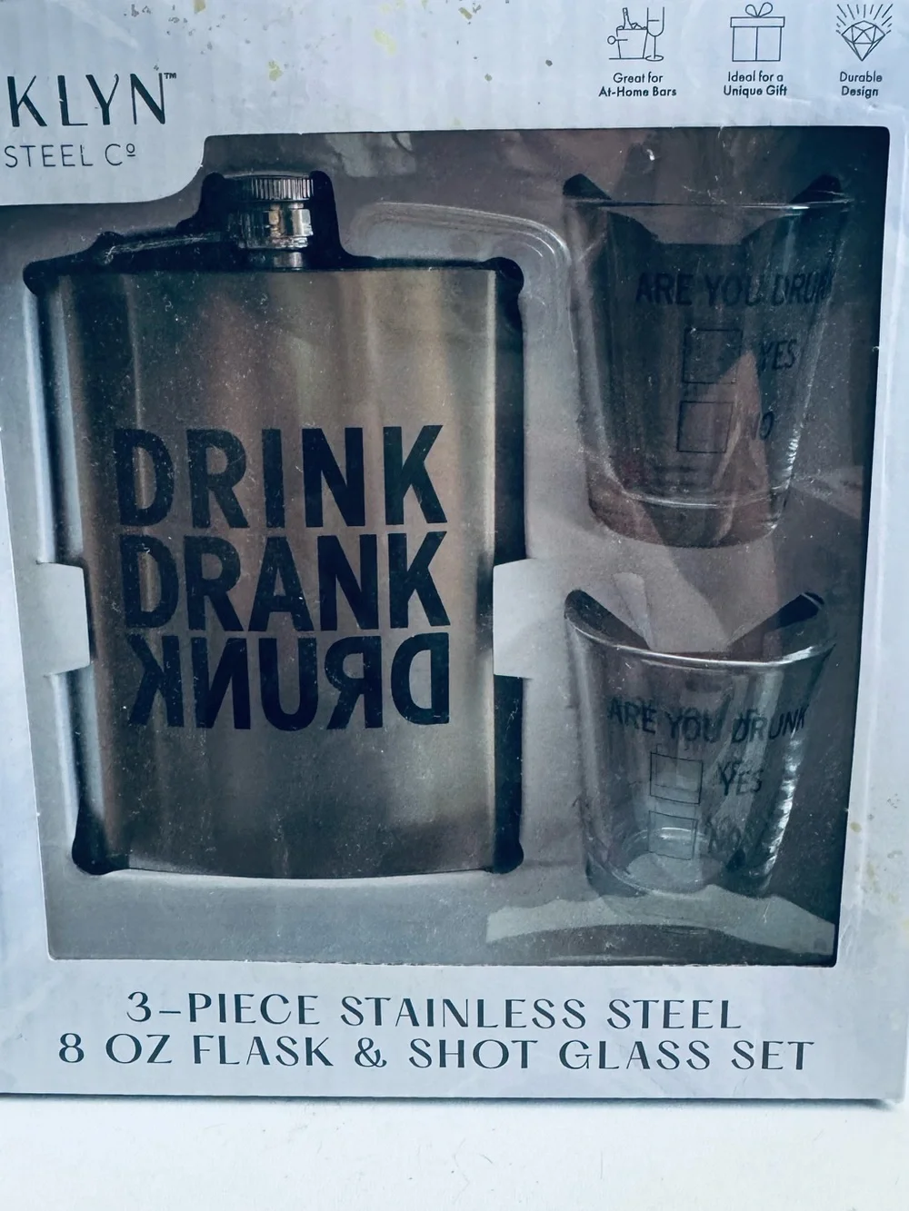 BKLYN Steel Co. Stainless Steel Hip Flask & Shot Glass Set - Silver